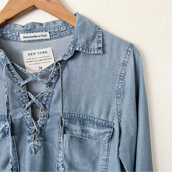 Abercrombie & Fitch Super Soft Lace Up Denim Shirt - Picture 6 of 10